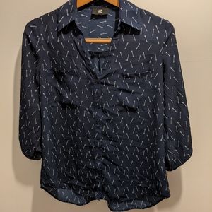 Juniors Navy Blue Button Down with Arrow Detail